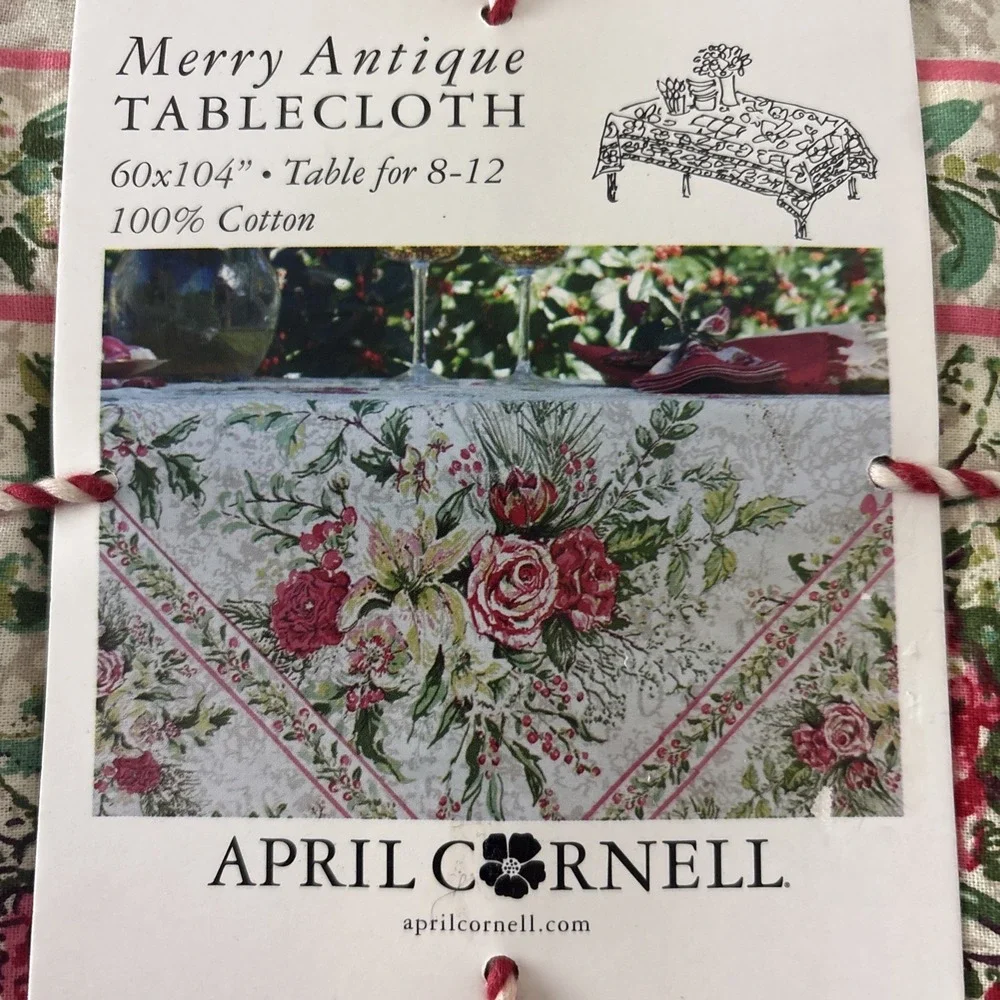 April Cornell Merry Antique Christmas Floral 60x104 Tablecloth Cotton Holidays